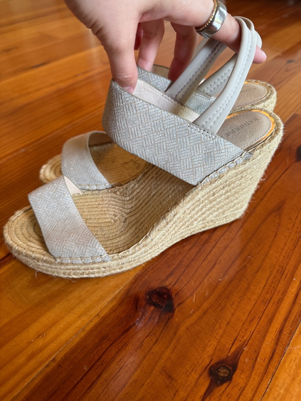 Light Beige Espadrille Wedge Sandals